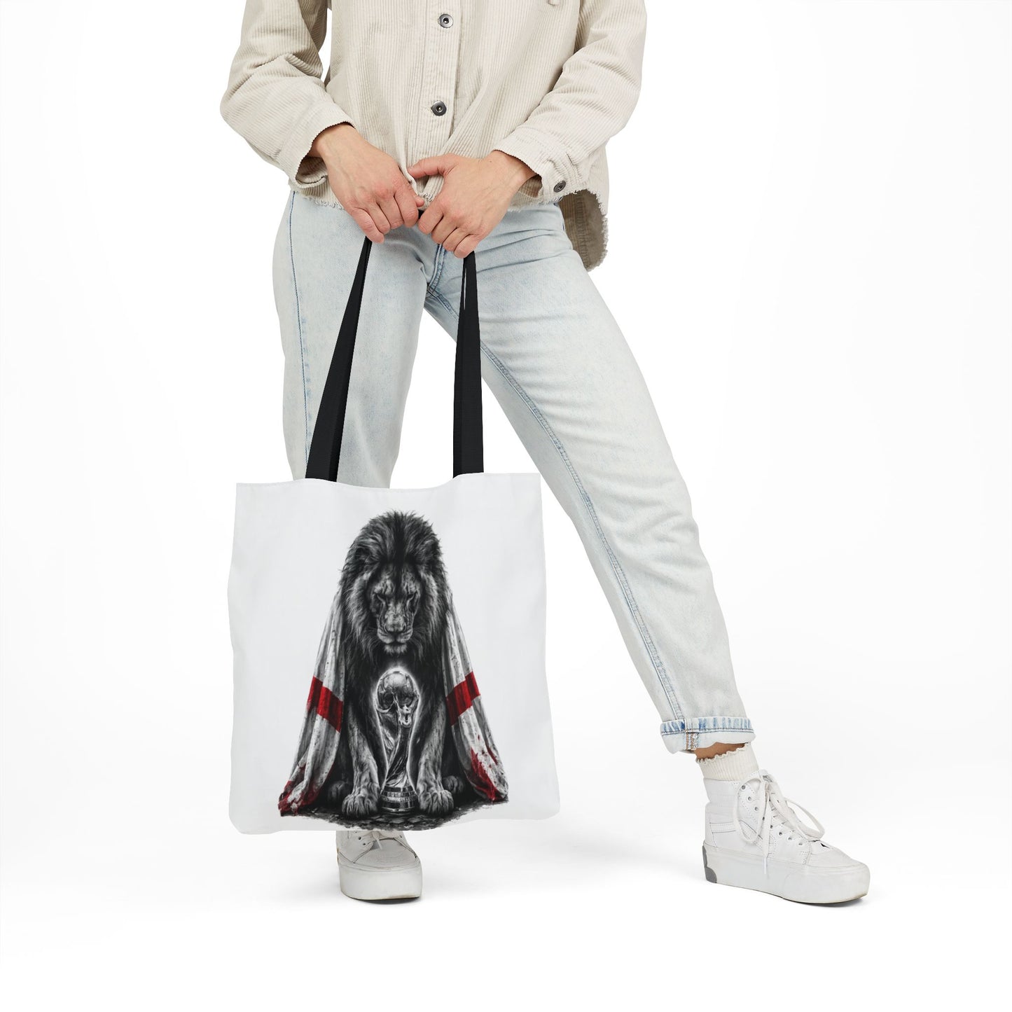 England Lion Guardian Canvas Tote — Protective Lion & Cub Illustration Tote Bag