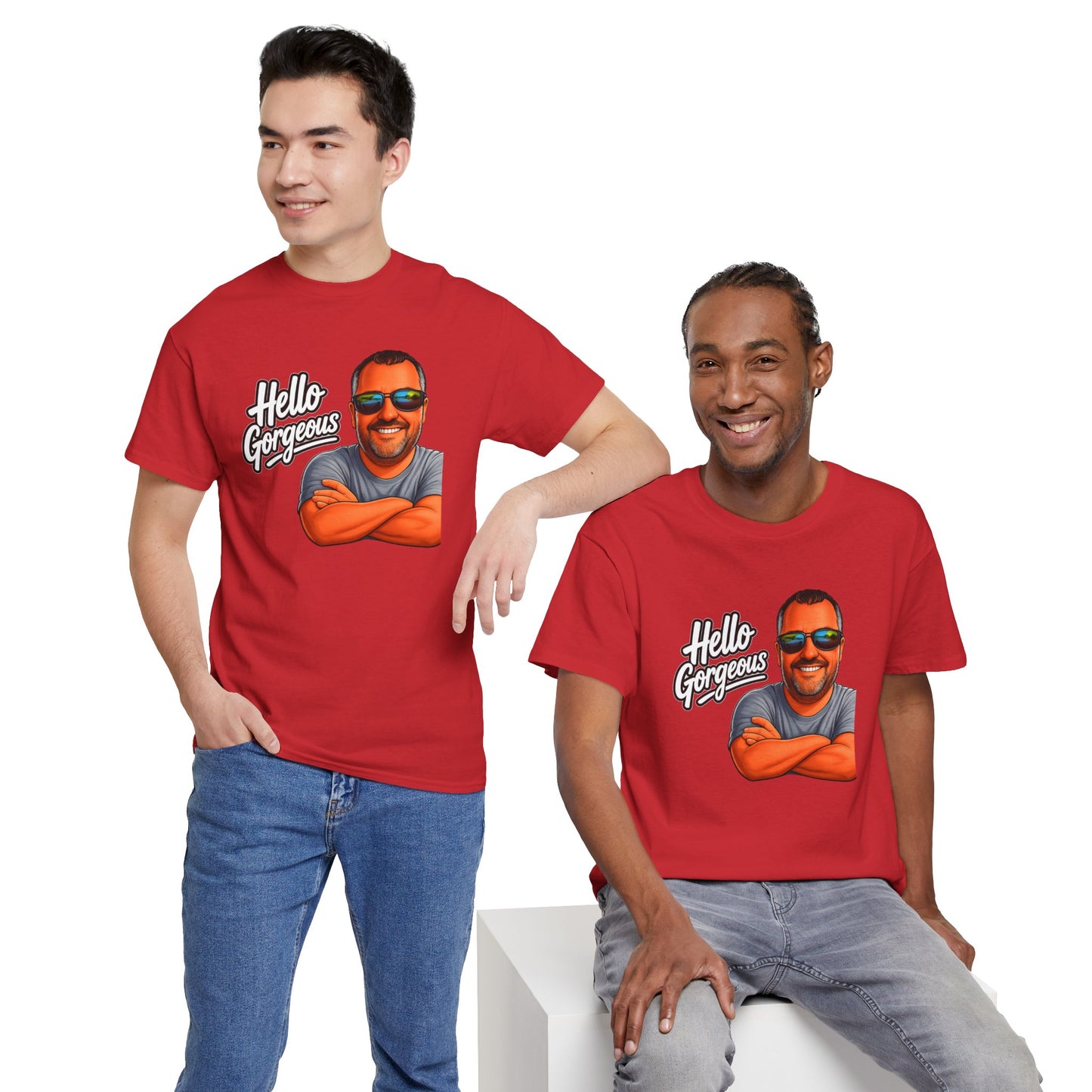 Hello Gorgeous Graphic Tee — Funny Retro Portrait T‑Shirt