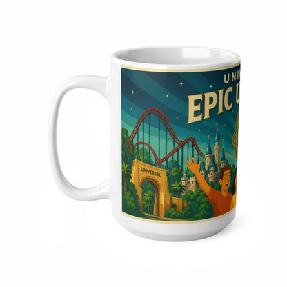 Epic Universal Theme Park Coffee Mug — Vintage Roller Coaster & Castle Design (11oz/15oz)