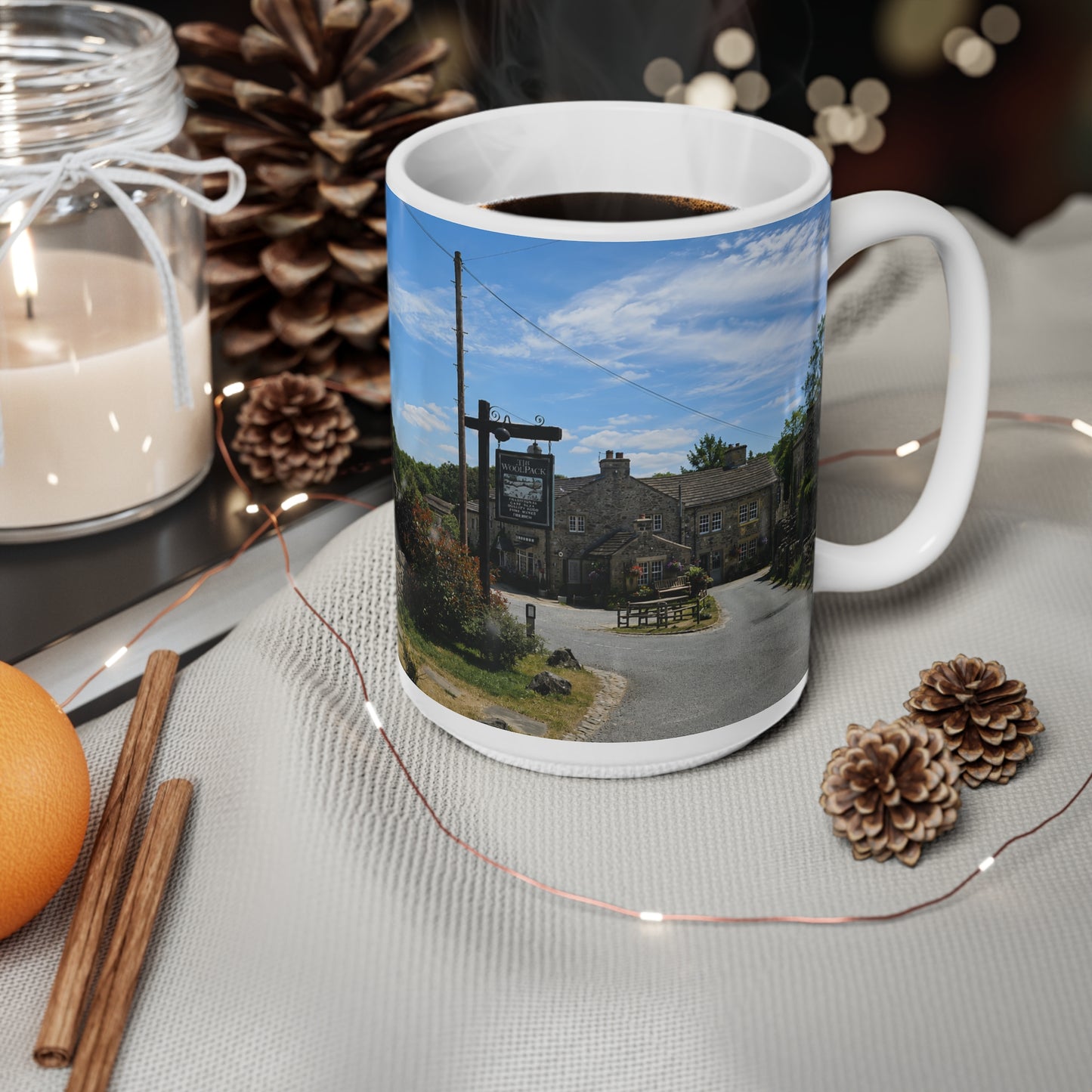 Emmerdale Countryside Cottage Photo Mug — Scenic Village Landscape Coffee Cup (11oz/15oz)