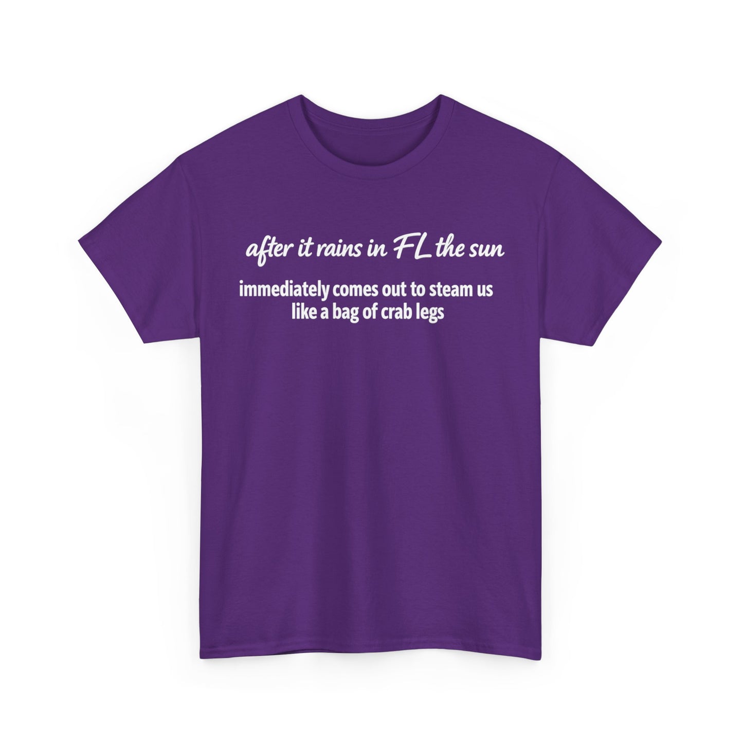 Florida Heat Tee — "after it rains in FL the sun immediately comes out to steam us like a bag of crab legs"