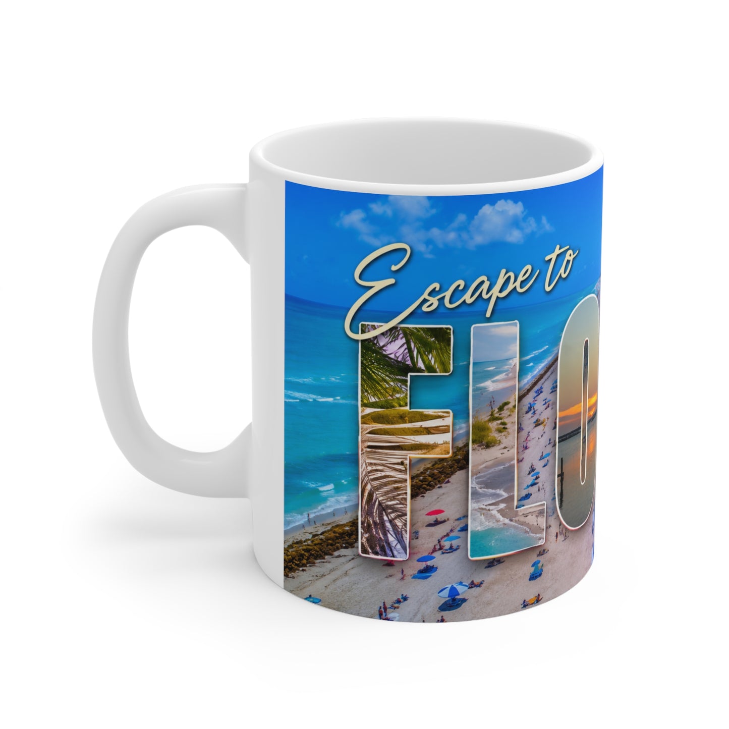 Florida Vacation Mug - "Escape to Florida" Ceramic Coffee Cup, 11oz & 15oz