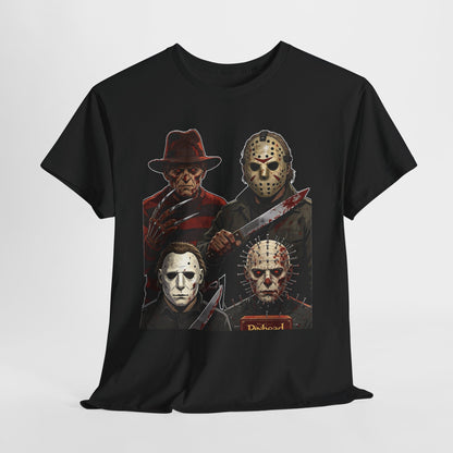 Horror Icons T-Shirt — Freddy, Jason, Michael & Pinhead Slasher Collage