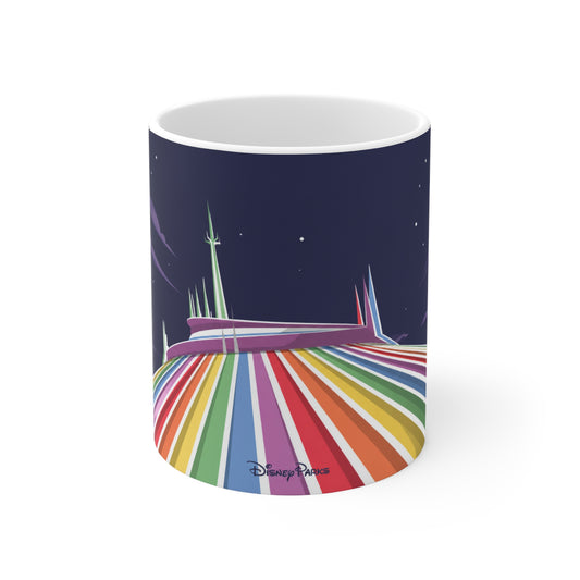 Rainbow Space Mountain Mug — Retro Rainbow Road Ceramic Coffee Cup (11oz & 15oz)