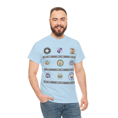 Manchester City Crest Timeline T-Shirt — Retro Club Crest History Tee