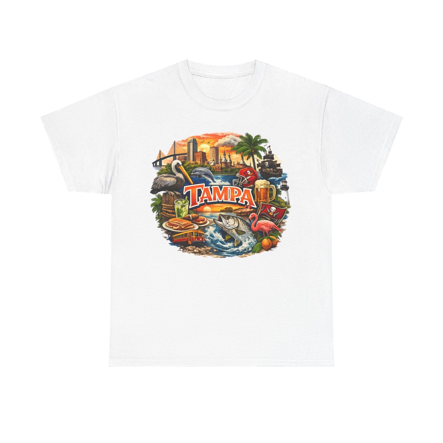 Tampa Florida Retro Scenic Tee — Vintage Beach, Skyline & Wildlife Graphic
