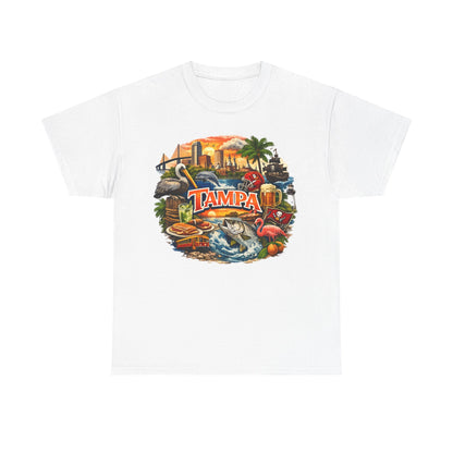 Tampa Florida Retro Scenic Tee — Vintage Beach, Skyline & Wildlife Graphic