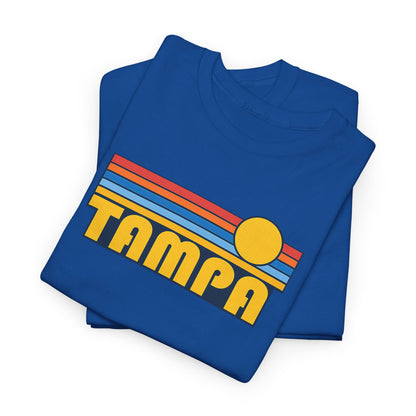 Tampa Retro Sunset T-Shirt — Vintage 70s Striped Beach Tee