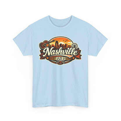 Nashville Skyline Guitar Tee – Retro Music City Souvenir Shirt