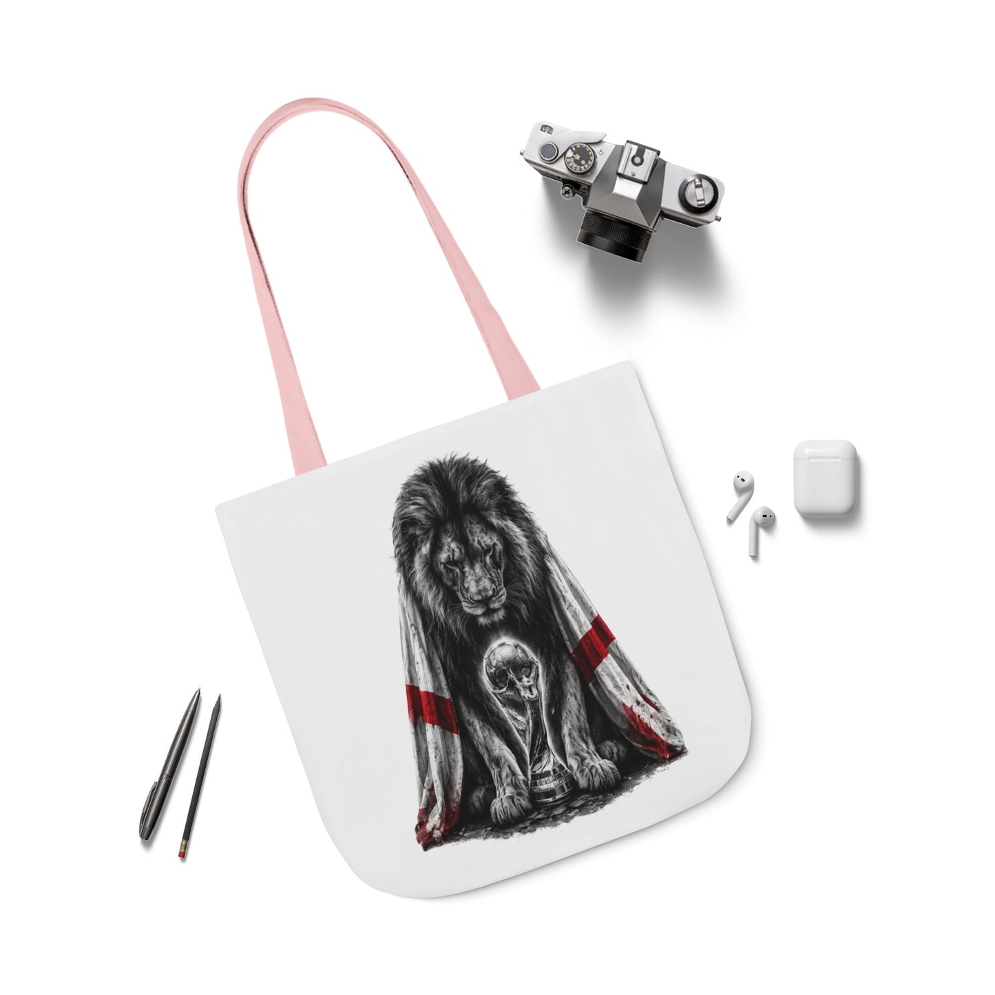 England Lion Guardian Canvas Tote — Protective Lion & Cub Illustration Tote Bag