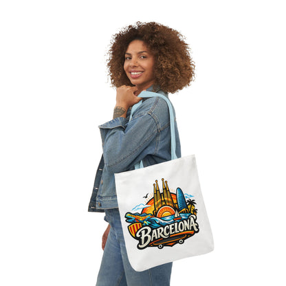 Barcelona Skyline Canvas Tote Bag — Colorful Travel Souvenir Tote