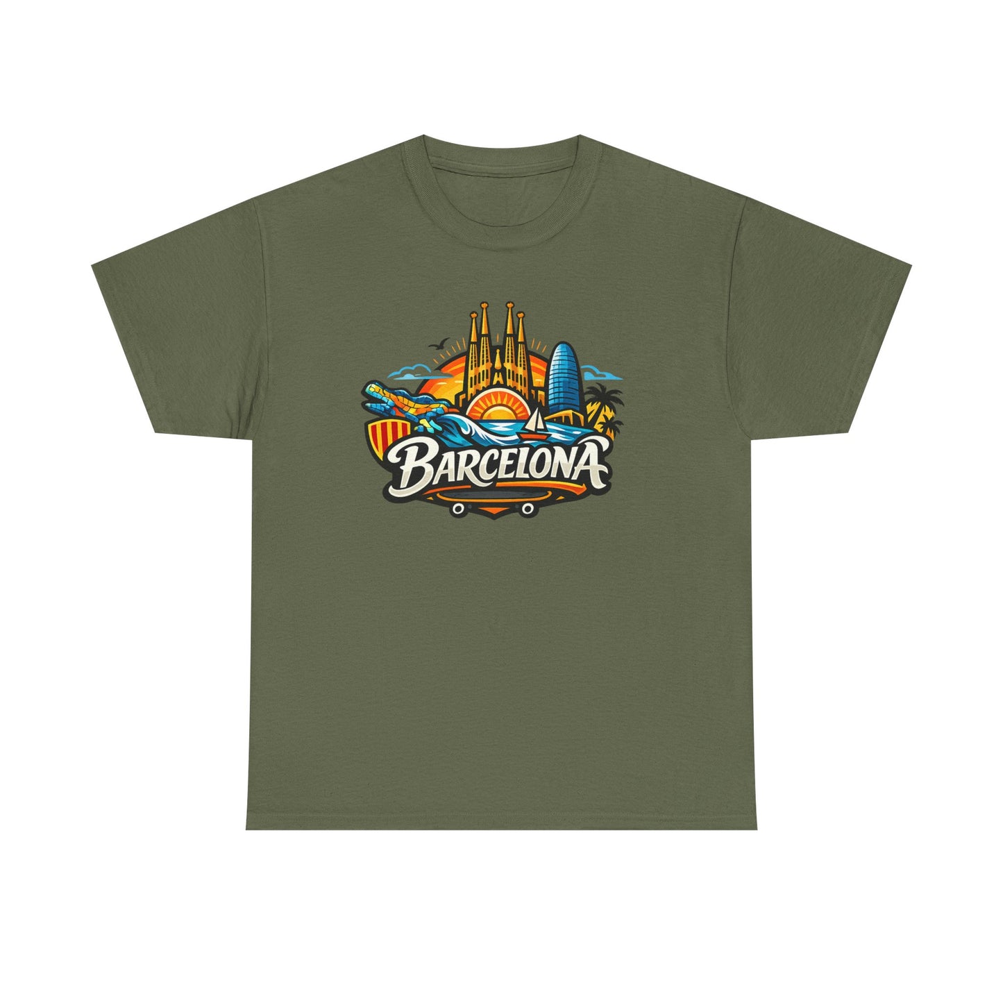 Barcelona Skyline Graphic Tee — Colorful Travel Souvenir T-Shirt