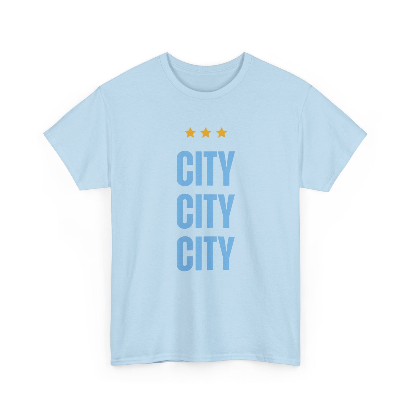Manchester City City City Tee — Minimal Skyline Graphic T‑Shirt with Three Stars