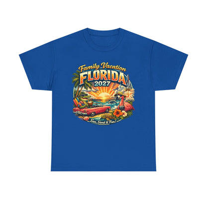 Florida Family Vacation 2027 T-Shirt — Retro Sunset Beach Design