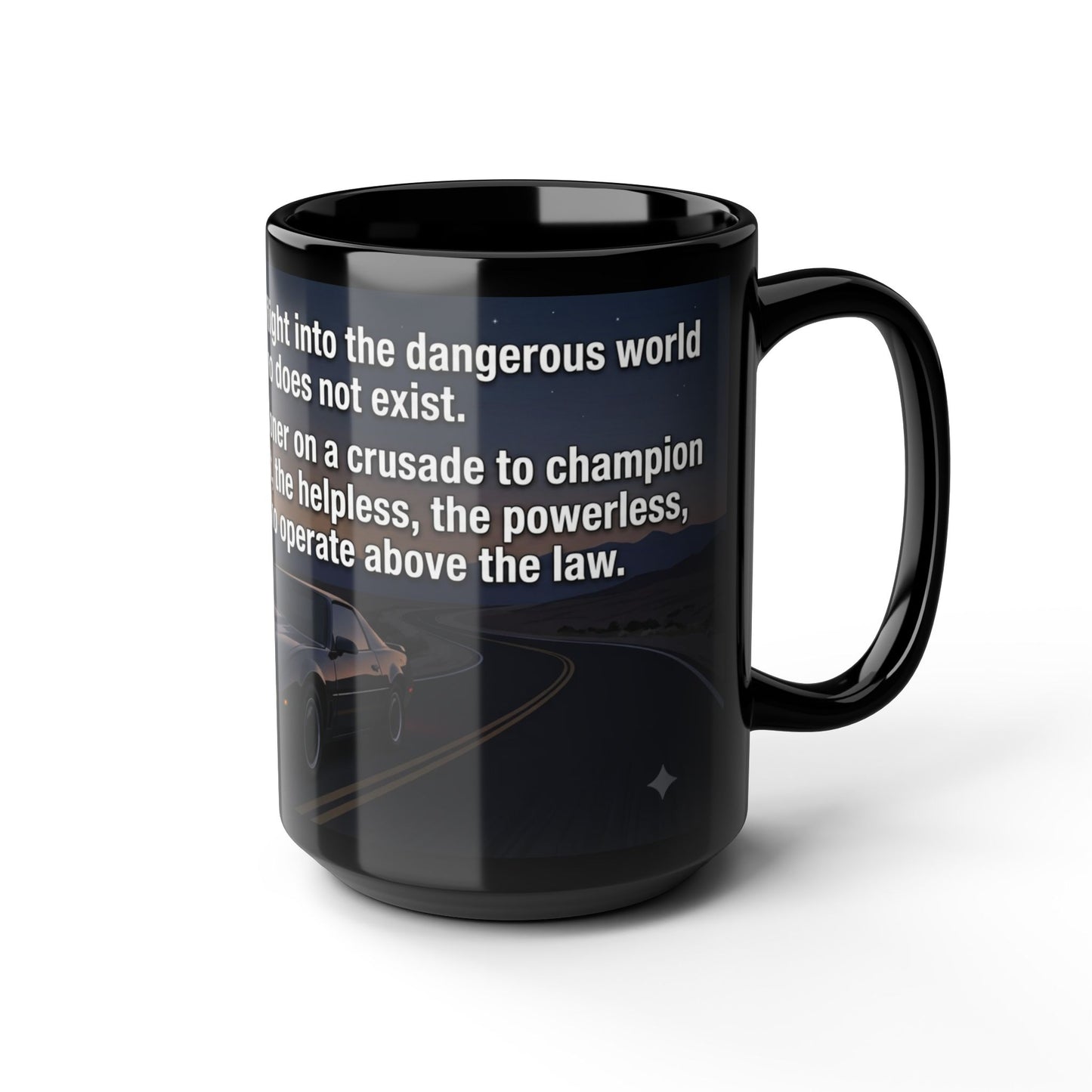 KITT Knight Rider Quote Black Mug — Retro Techno Car Coffee Cup (11oz/15oz)