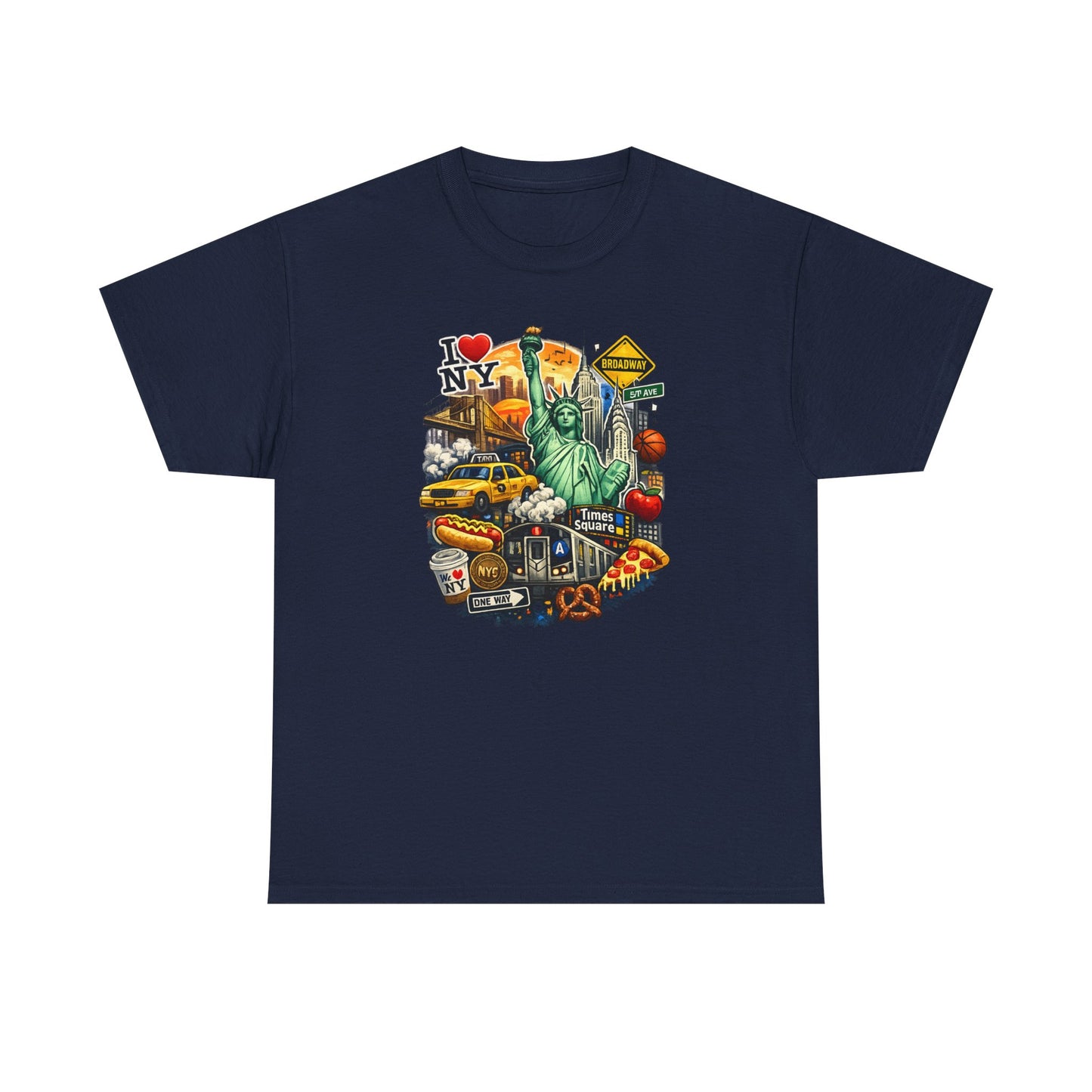 New York City Icons T-Shirt — Statue of Liberty, Taxi & I  NY Collage Tee