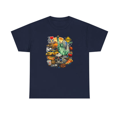New York City Icons T-Shirt — Statue of Liberty, Taxi & I  NY Collage Tee