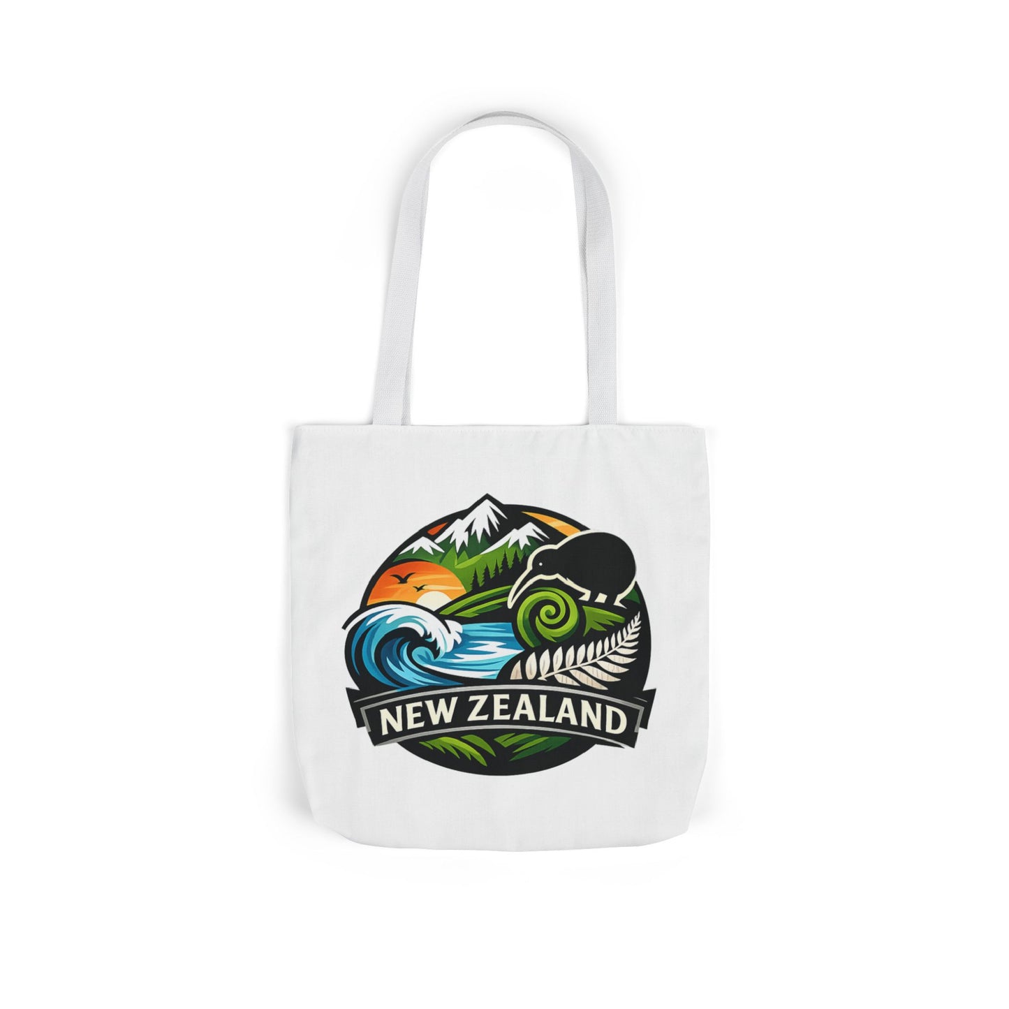 New Zealand Scenic Tote Bag — Kiwi, Mountains & Waves Canvas Tote