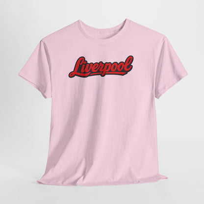 Liverpool Script T-Shirt — Retro Red Script Football Fan Tee