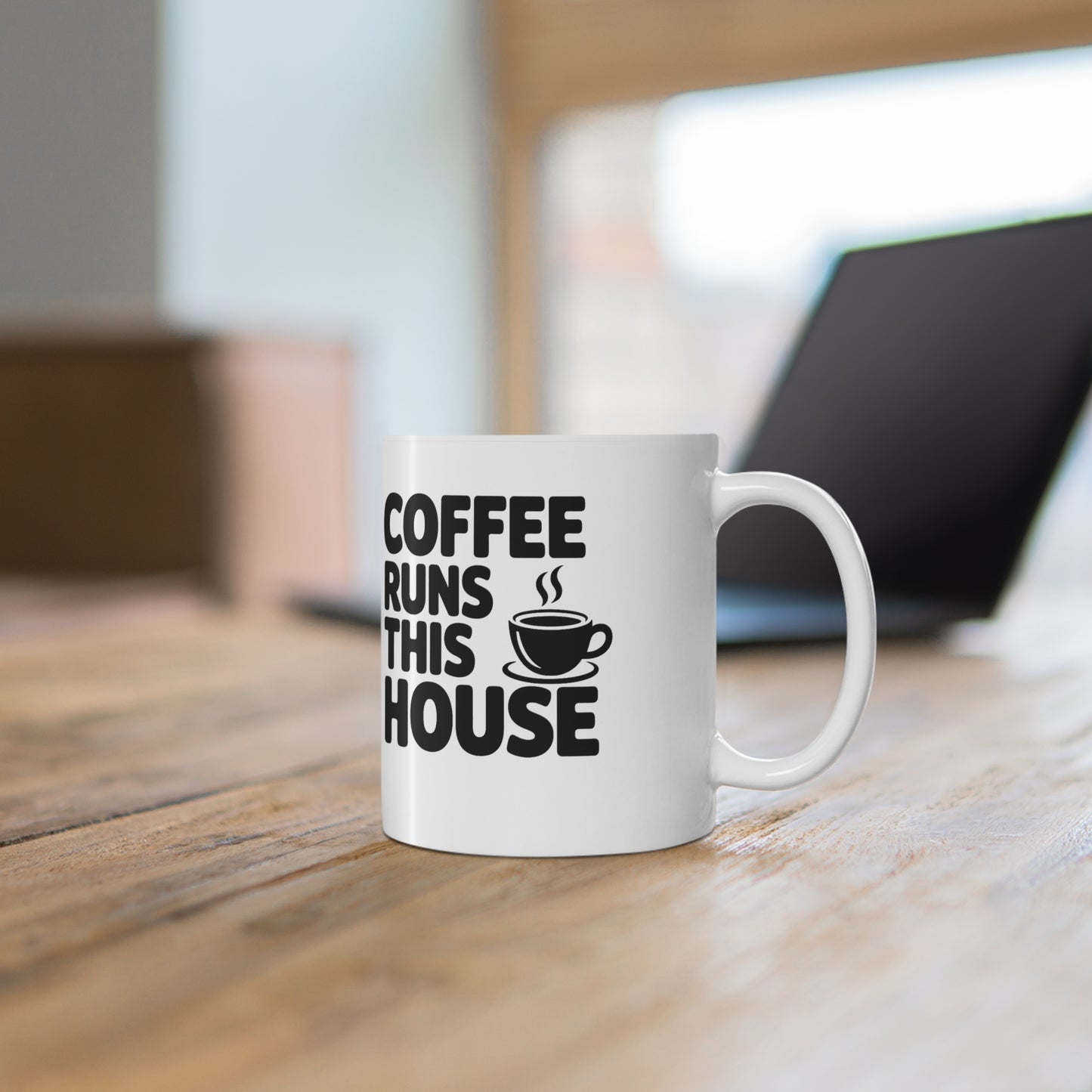 Coffee Runs This House Mug — Funny Ceramic Coffee Cup, 11oz & 15oz