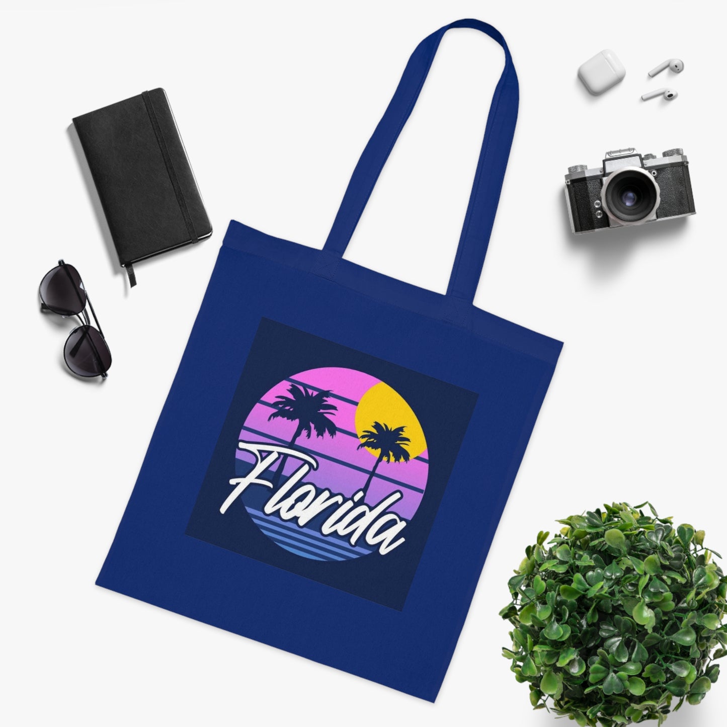 Florida Sunset Palm Tote Bag — Retro Beach Cotton Tote