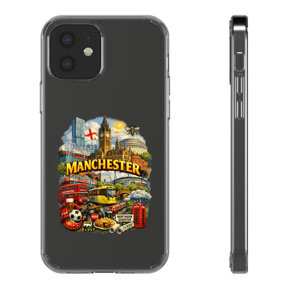 Manchester Landmark Clear Phone Case — Cityscape Collage Design
