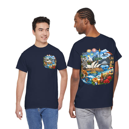 T-Shirt — Sydney Landmark Collage Tee (Opera House, Harbour Bridge, Koala & Beach Scene)