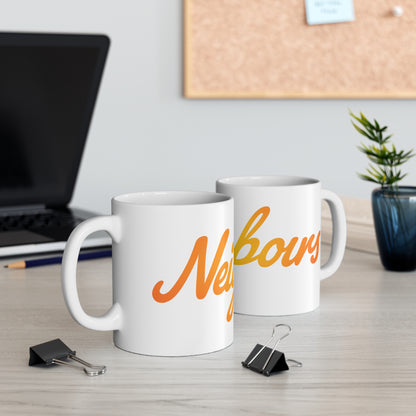 Neighbor Script Ceramic Mug — 11oz & 15oz Coffee Cup