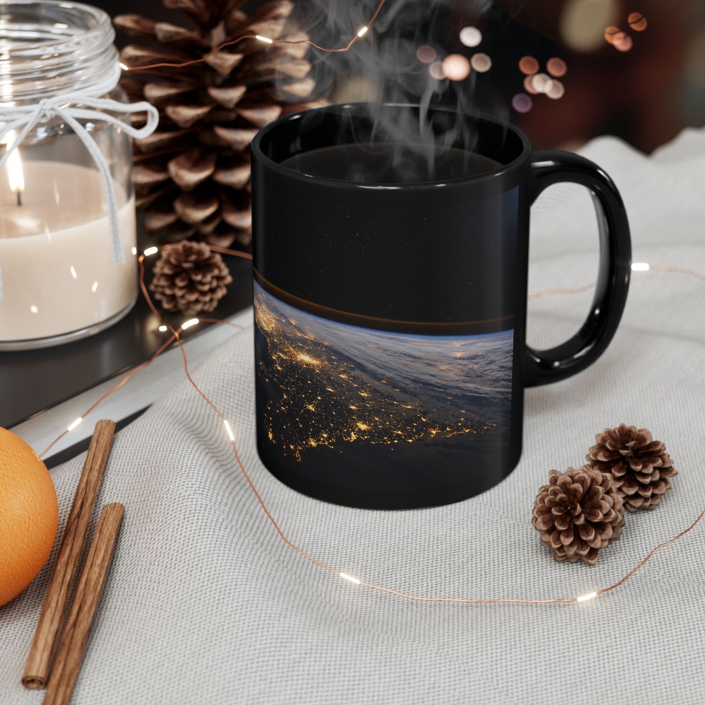 Earth at Night Black Coffee Mug – Satellite City Lights 11oz/15oz