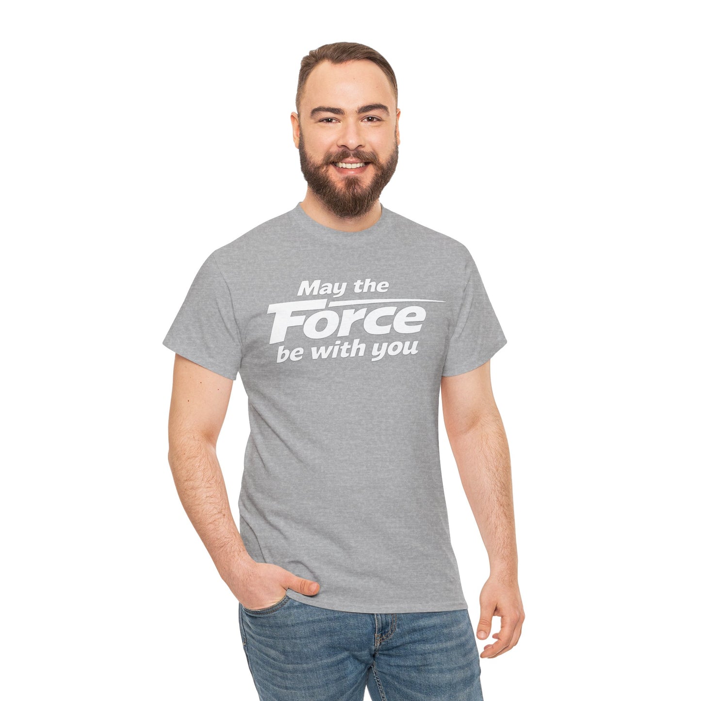"May the Force Be With You" Retro Embossed Graphic T‑Shirt —