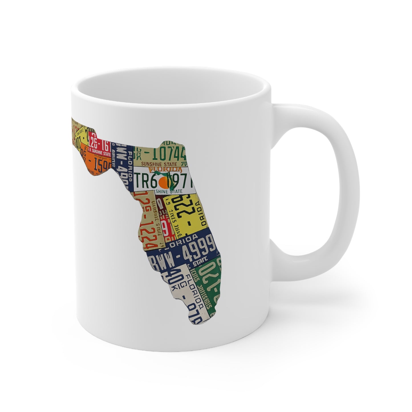 Florida License Plate Map Ceramic Coffee Mug — 11oz & 15oz