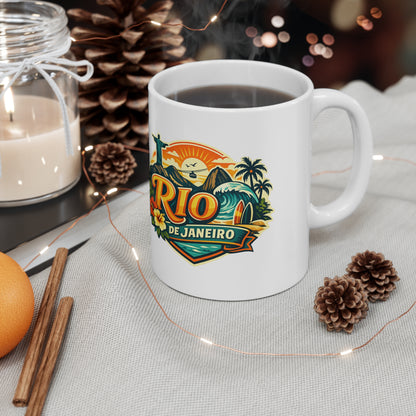 Rio de Janeiro Ceramic Coffee Mug — Vintage Tropical Travel Souvenir (11oz & 15oz)