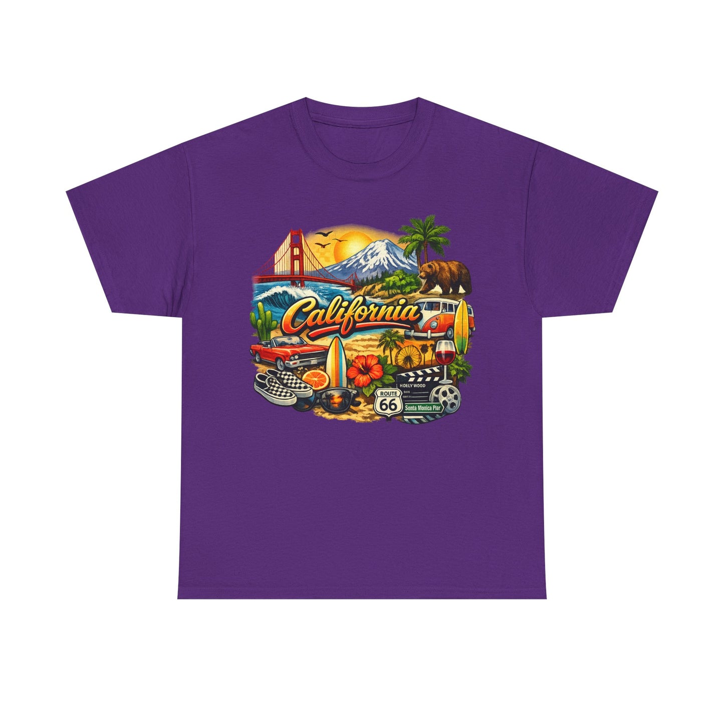 California Vintage Travel T-Shirt — Golden Gate, Palm Trees & Route 66 Tee