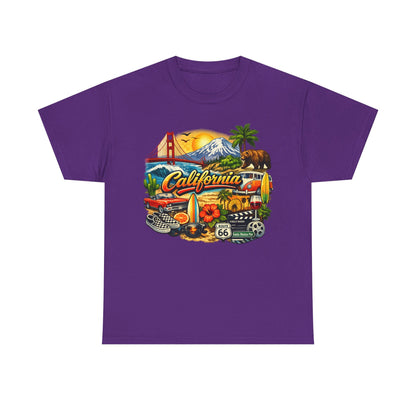 California Vintage Travel T-Shirt — Golden Gate, Palm Trees & Route 66 Tee