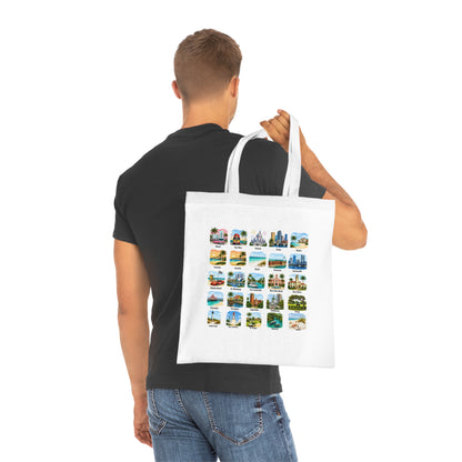 Florida City Landmarks Collage Cotton Tote – Vintage Travel Postcard Design