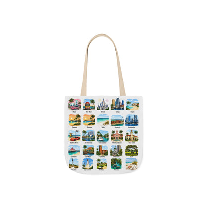 Florida City Landmark Collage Canvas Tote Bag — Vintage Travel Icons Print