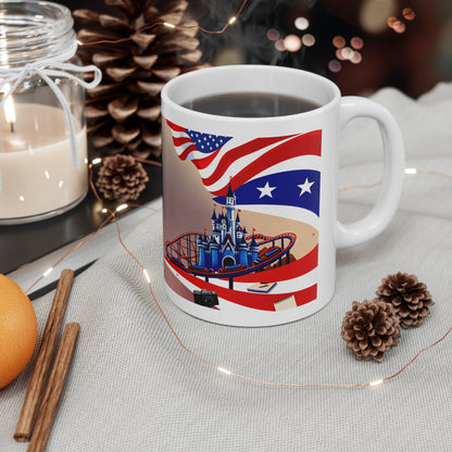 American Theme Park Coffee Mug — Patriotic Roller Coaster & Castle 11oz/15oz