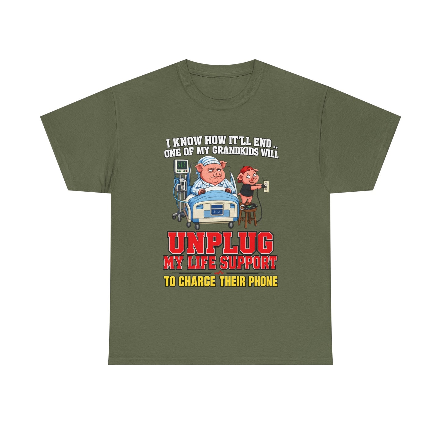 Funny Grandpa T-Shirt - "Unplug My Life Support to Charge Their Phone" Grandpa Humor Tee