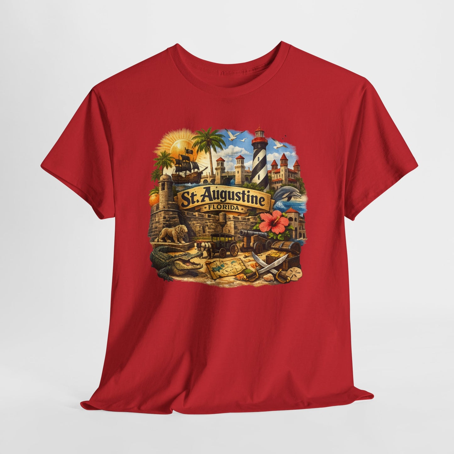 St. Augustine Florida Vintage Travel Tee — Retro Beach & Lighthouse Souvenir T-Shirt