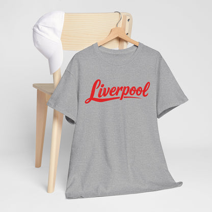 Liverpool Script T-Shirt — Retro Red Logo Tee for Fans