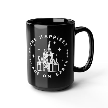 Black Castle Mug — "The Happiest Place on Earth" Ceramic Coffee Cup (11oz/15oz)