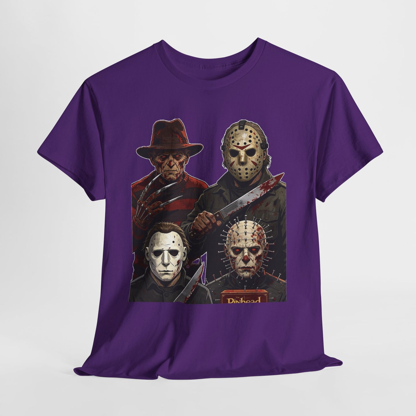 Horror Icons T-Shirt — Freddy, Jason, Michael & Pinhead Slasher Collage