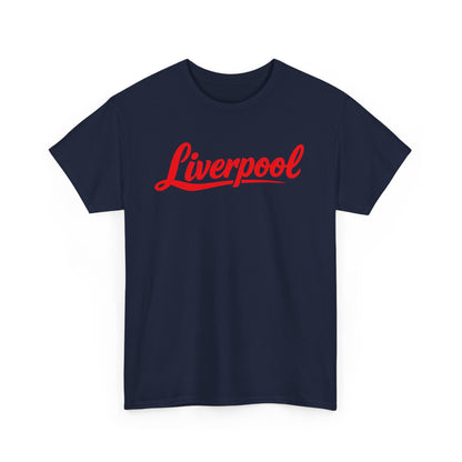 Liverpool Script T-Shirt — Retro Red Logo Tee for Fans