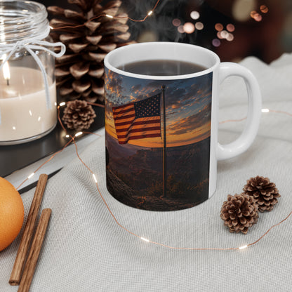 Patriotic Eagle Sunrise Coffee Mug — American Flag Scenic 11oz/15oz Ceramic
