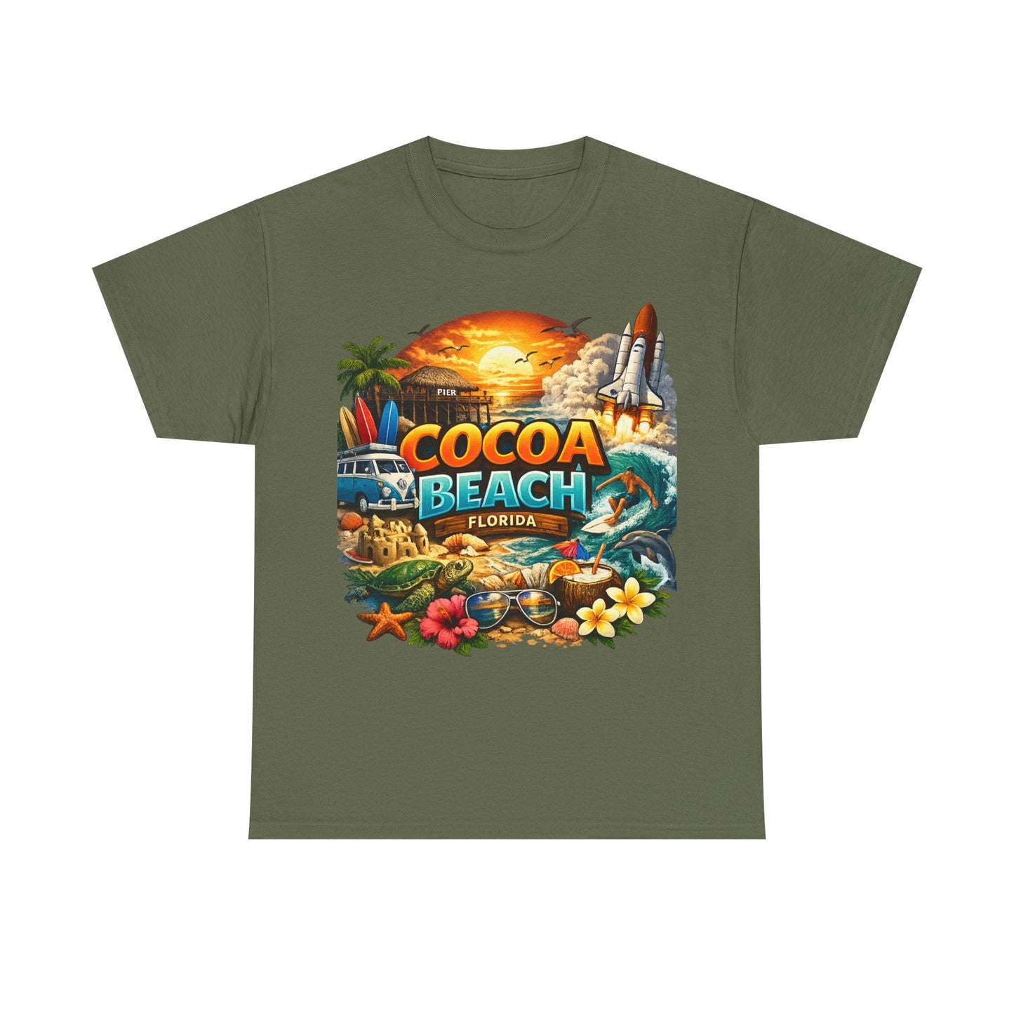 Cocoa Beach Florida Sunset Surf T-Shirt — Retro Beach Vacation Graphic Tee