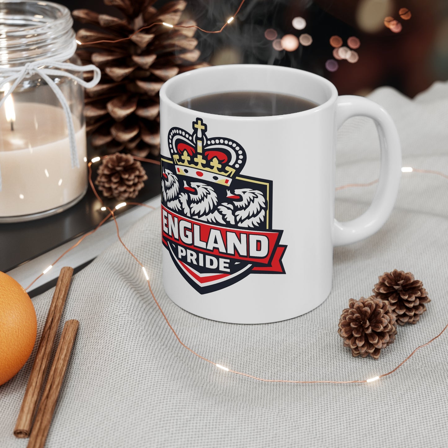 England Pride Ceramic Mug — Crowned Lion 11oz & 15oz Coffee Cup