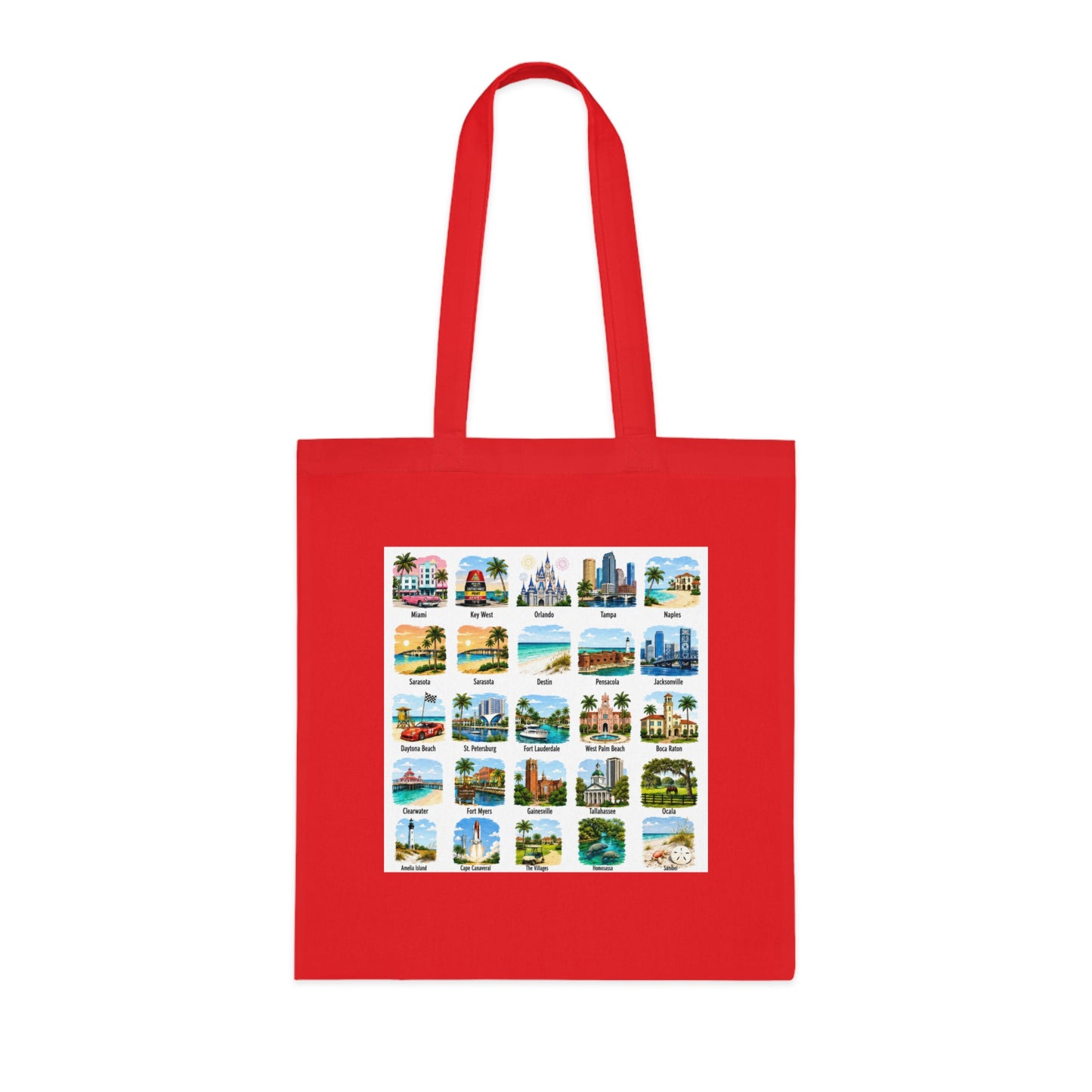 Florida City Landmarks Collage Cotton Tote – Vintage Travel Postcard Design