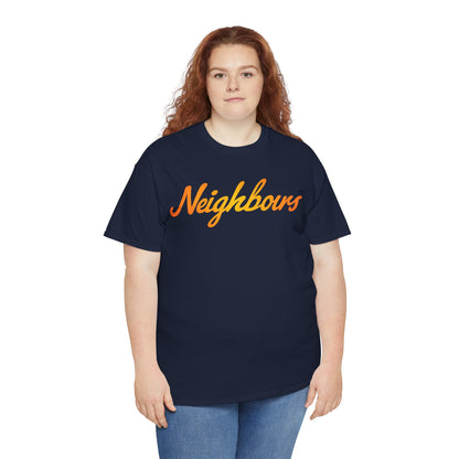 Neighbours Script T‑Shirt — Retro Orange Neighborhood Tee
