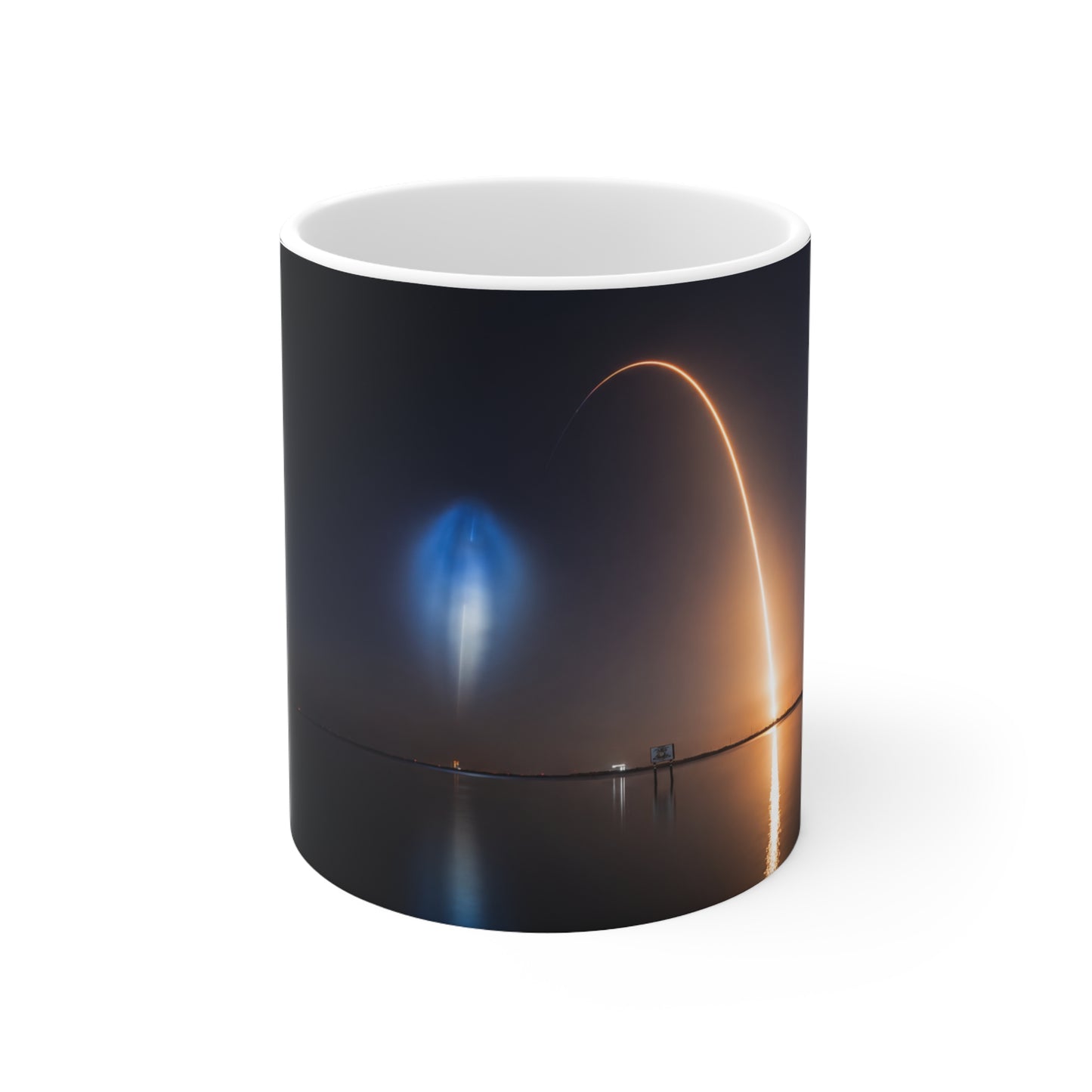 Night Rocket Launch Photo, Atmospheric Space Glow Ceramic Mug — (11oz & 15oz)