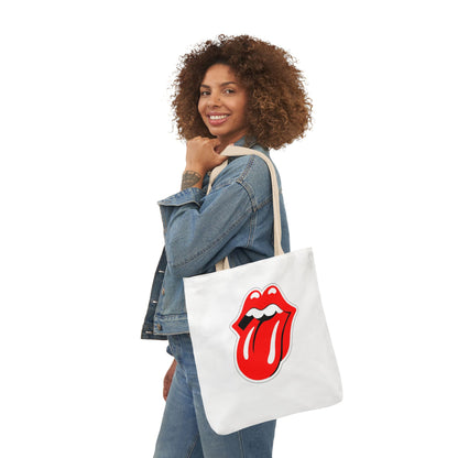 Rock & Roll Tongue Canvas Tote Bag — Retro Lip Graphic